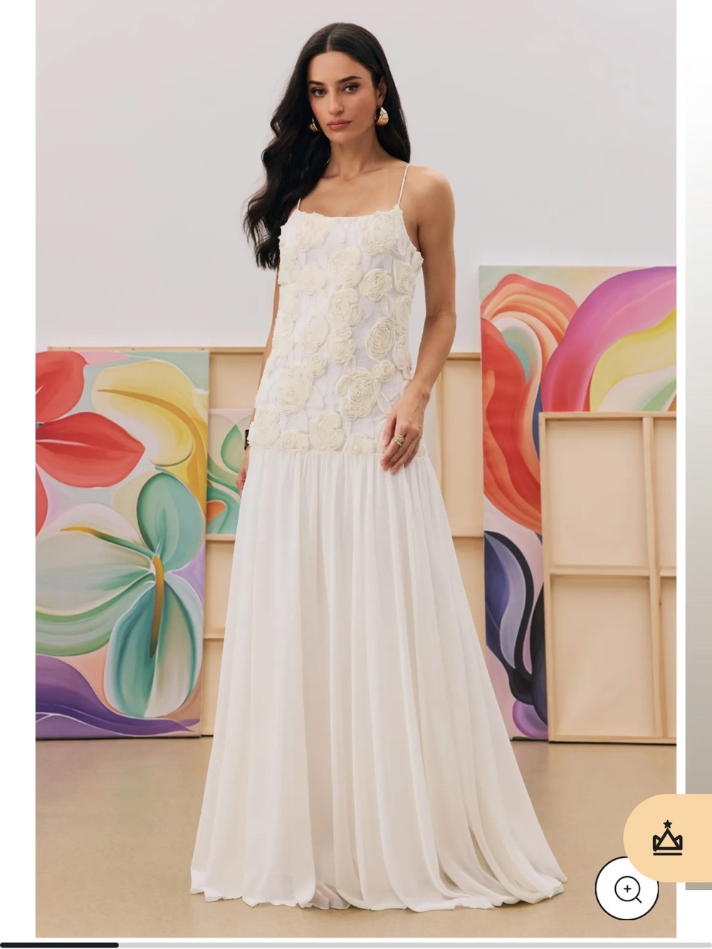 Elegant White Floral Appliqué Maxi Dress